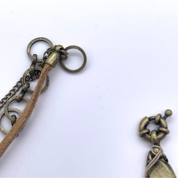 Nine West Vintage America Antiqued Gold-Tone Feather Leather Stone Necklace NWT - Picture 5 of 11